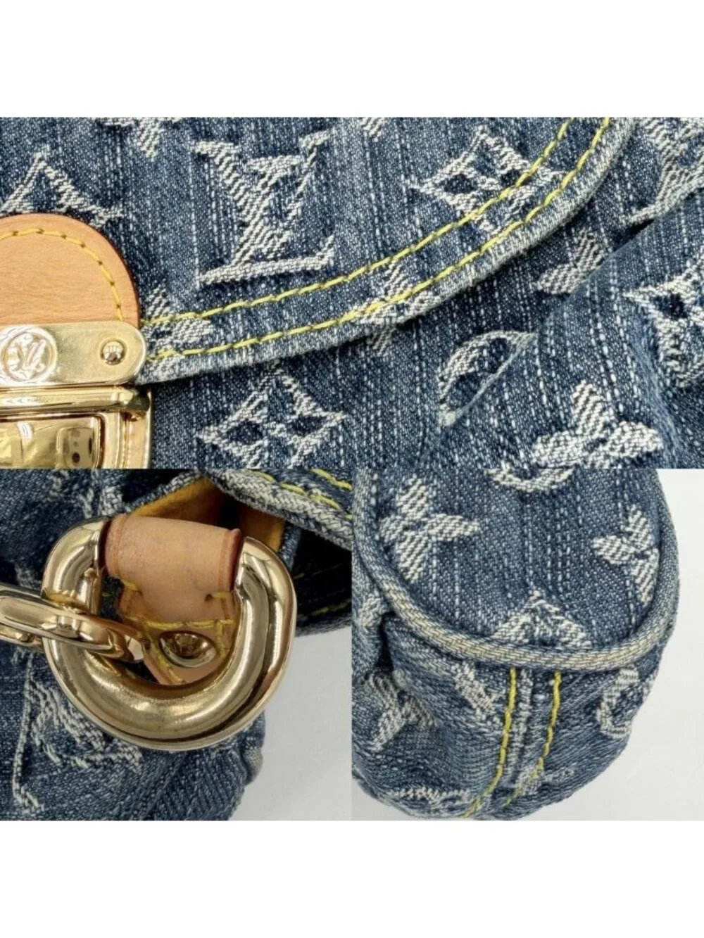 Louis Vuitton Mini Pleaty Mini Bag Monogram Denim Blue Gold